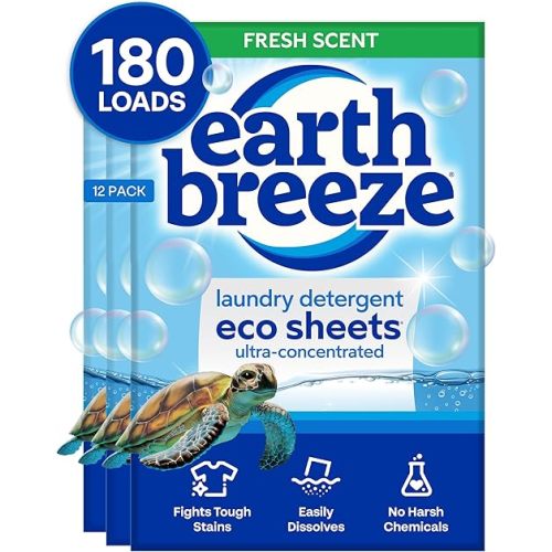 Earth Breeze Laundry Detergent Sheets - 90 Sheets - (3 Pack/30 Each) - 180 Loads - Concentrated Liquidless Laundry Soap - No Plastic Jug - Fresh Scent