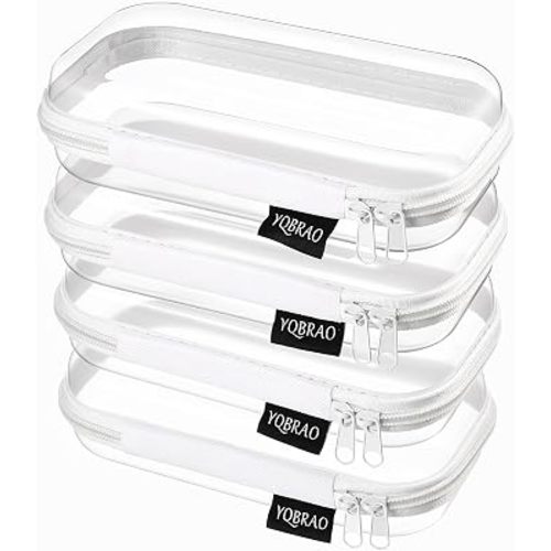 YQBRAO Clear Hard Shell Zipper Cases, 4 Small Cable Organizers, White