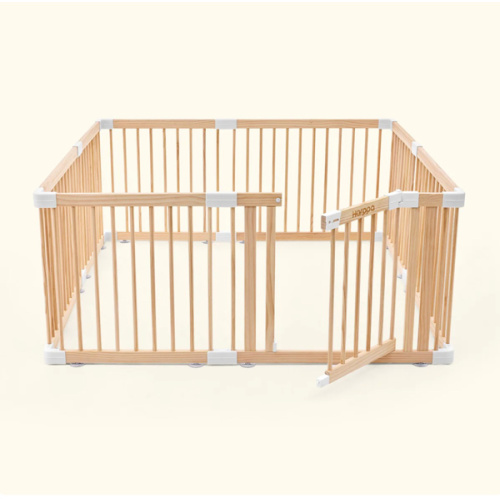 HARPPA Wooden Baby Gate Playpen | Non-Toxic Foldable DIY Adjustable Play Yard for Infants & Toddlers – Natural Finish Baby Fence for Small & Large Spaces