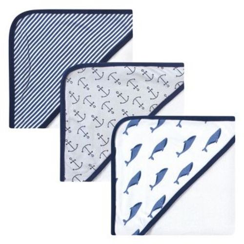 Touched by Nature Baby Unisex Organic Cotton Hooded Towels, Blue Whale, One Size