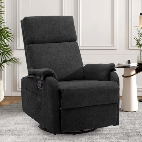 Korser Swivel Rocker Recliner Chair for Small Spaces Chenille for Living Room,Black