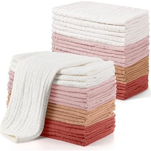 Buryeah Muslin 20 Pcs Burp Cloths Large 20" x 10" 100% Cotton 6 Layers Ultra Absorbent and Soft Hand Washcloths for Baby Drool and Messes Gentle Burp Cloth for Boys & Girls(Vivid Color)