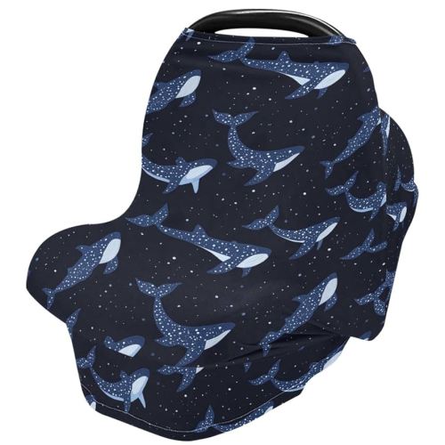 Cute Shark Ocean Baby Car Seat Covers Fish Seashell Green Seaweed Carseat Canopy Soft Infant Stroller Cover Nursing Breastfeeding Covers for Girls Boys Newborn Fit Summer Spring Autumn