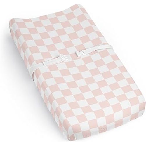 Sweet Jojo Designs Baby Changing Pad Cover Sheet (Pink Gingham Checkered Plaid) for Girls, Infant/Newborn Diaper Change Table Mat Covers (Vintage, Classic, Checkerboard, Geometric, Minimalist, Retro)