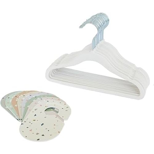 3 Sprouts Velvet Hangers Cream (15 Pack) & Terrazzo Closet Dividers Set