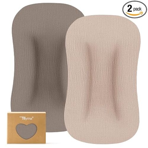 Muslin Baby Lounger Cover, 100% Cotton Newborn Lounger Cover, 2 Pack Baby Nest Slipcover for Boys Girls, Cover Only, Grey Brown and Light Brown