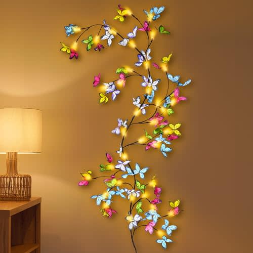 Lighted Willow Vine 6FT, Enchanted Willow Vine Lights Battery Operated with Butterfly Decoration Plug in, Vine Lights for Wall Chirstmas Holiday Fireplace Decor