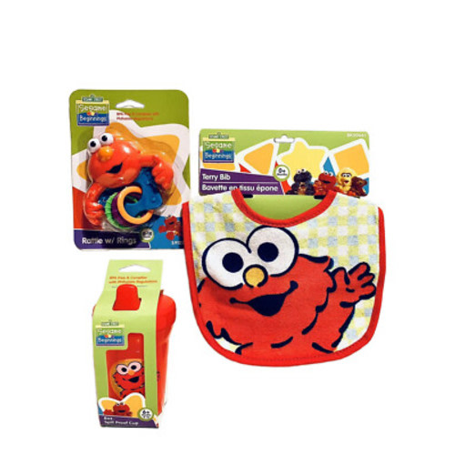 Sesame Street Elmo Baby 3 Set Rattle w/Ring, 8oz. Cup & Terry Bib 0-18M Lot (3)