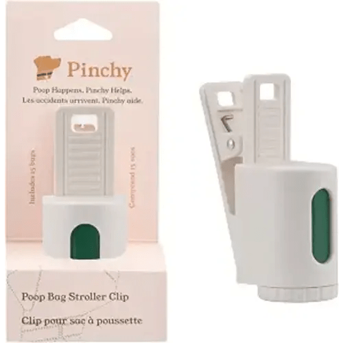 Pinchy Stroller Accessory for Dog Poop Bags – Hands-Free Clip and Bag Holder for Baby Strollers and Dog Walks