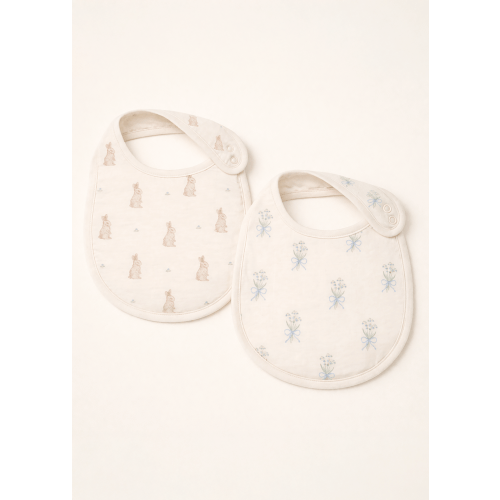 Bunny & Lily of the Valley - Premium Muslin Bib 2-Pack