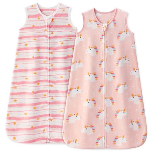 Unnivoll Baby Sleep Sack 6-12 Months 1.0 Tog Micro Fleece Baby Wearable Blanket Microfleece Sleeping Sack with 2-Way Zipper for Newborn Infant Pink & White Unicorn