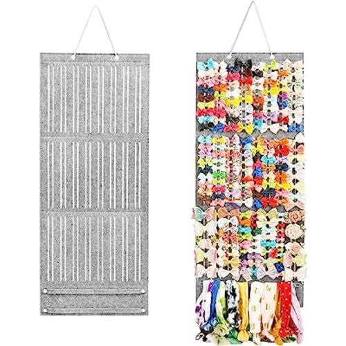 Baby Girl Hair Bows Holder, Hair Clips Storage Hanger For Ribbons, Hair Bows Organizer, Baby Hair Clip Storage Display Sturdy Stand, Wall Hanging for Girl Room (Grey, Large)