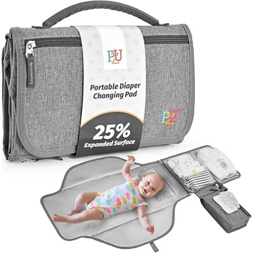 Portable Diaper Changing Pad - Changing Pad Portable with Wipes Pocket, Waterproof Diaper Changing Mat, Portable Changing Pad for Baby, Newborn Gift(Grey)