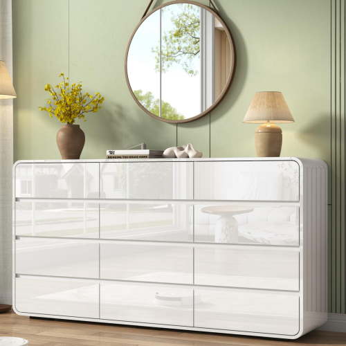 ANPOO High Gloss 12-Drawer Dresser,Modern Rounded Chest of Drawers,Large Capacity Bedroom Clothing Storage Organizer Cabinet for Bedroom,Entryway,Living Room