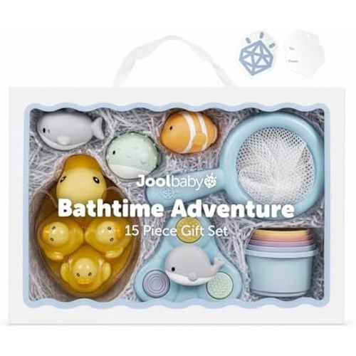 Jool Baby 15-Piece Bathtub Toys Gift Set with Bath Toy Storage Organizer
