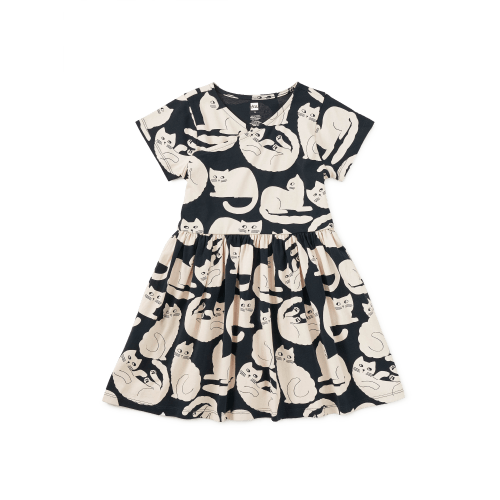 Girl Curious Cats Short Sleeve Wrap Neck Dress | Tea Collection