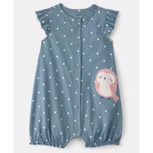 Baby Girls' All-Over Dots Printed and Owl Graphic Snap-Up Romper