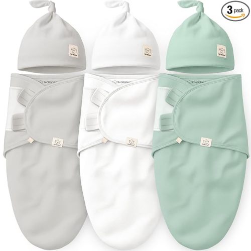 KeaBabies 3-Pack Organic Swaddles for Newborns Girls, Boys with Hats - Soft Cotton Baby Sleep Sacks 0-3 Months, Breathable Baby Hats and Swaddles 0-3 Months, Newborn Essentials Must Haves (Sage)