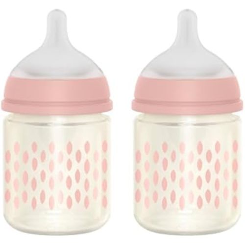 Suavinex Bonhomia Glass Baby Bottle with SX PRO Silicone Nipple, Anti Colic Baby Bottles, Baby Bottles for Breastfed Babies, 2 Pack 4 oz, Pink