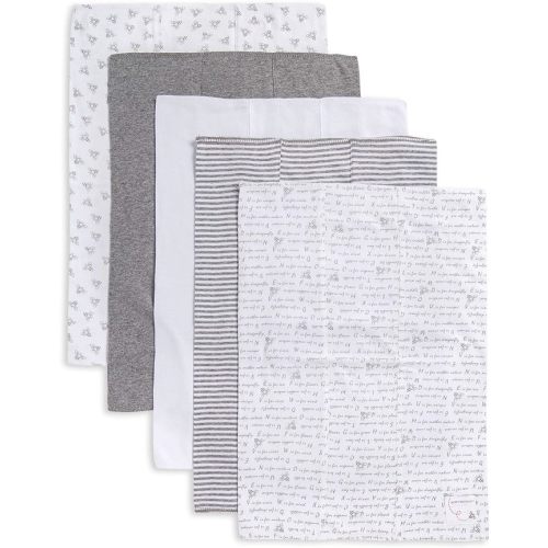 Burt's Bees Baby - 5 Pack of Burp Cloths, 100% Organic Cotton (1 Cloud, 1 Solid Color, 1 Honey Bee, 1 Stripe, 1 Alphabet Bee Print, Heather Grey) - Heather Grey Prints - Striped, Solid, Animal Print, Letter Print