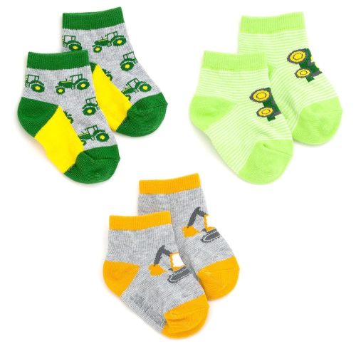 John Deere Construction Trucks Baby 3 Pack Non-Slip Ankle Socks with Grip Newborn to Infant Sizes (0-6 Months - 6-12 Months)