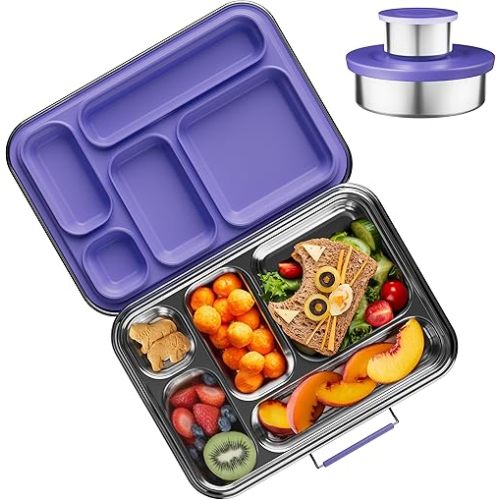 Stainless Steel Bento Box Kids, Kids Metal Bento Lunch Box BPA Free Lunch Box Containers 304 Stainless Steel Bento Box for School and Office(Purple)
