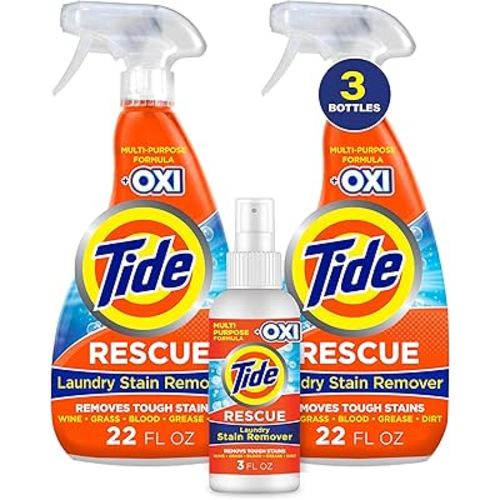Tide Laundry Stain Remover Spray with Oxi | Stain Remover for Clothes, Carpet, Upholstery, Pet Bedding | Stain Treater Spray for Tough Stains from Wine, Coffee, Grease | 22 Fl Oz (Pack of 2) & 3 Fl Oz
