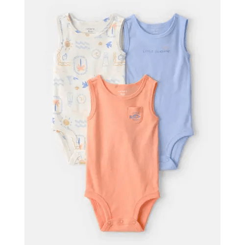 Baby 3-Pack Sunshine Sleeveless Multipack Bodysuits - Orange/Blue/Ivory | Carter's