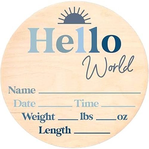 Hello World Newborn Sign - Baby Name Birth Announcement Plaque for Hospital - Photo Prop - Nursery Decor - Shower Gift