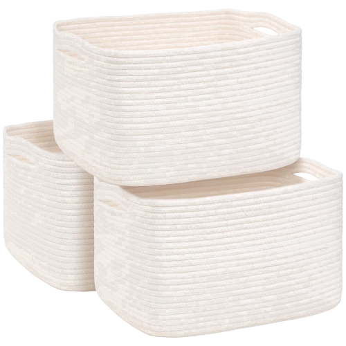 Natubeau, Storage Baskets, 3 Pack, Cotton Rope, White Nursery