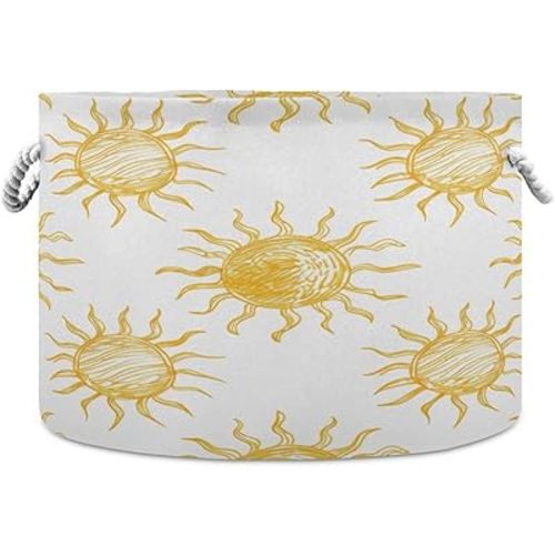 YETTASBIN Cartoon Sun Cotton Rope Basket Large Round Baby Laundry Basket Toy Blanket Books Storage Bin for Bedroom Bathroom Nursery Home Decor, 20 x 14 Inch