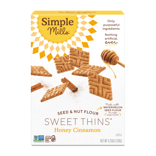 Simple Mills Healthy Snacks, Non-GMO, Honey Cinnamon Sweet Thins, Seed and Nut Flour, Gluten-Free, 4.25 oz