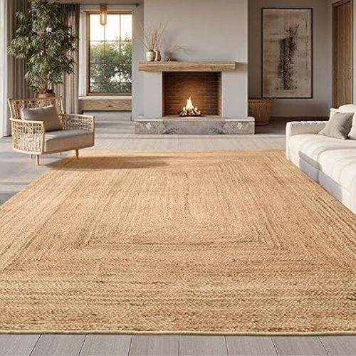 Bedsure 8x10 Printed Jute Rug for Living Room, Machine Washable Rugs, Jute-Look Rug, Non-Slip Backing, Non-Shedding
