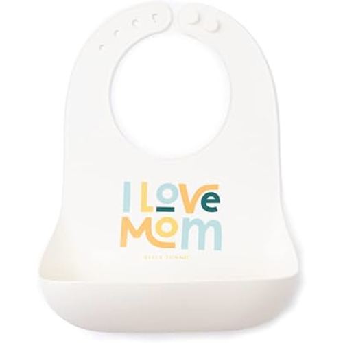 Bella Tunno Baby Bib for Eating, Waterproof Silicone Bib with Large Food Catcher, Adjustable Fit for Babies 4-12 months & Toddlers 1-3 Years, Boys & Girls, I Love Mom