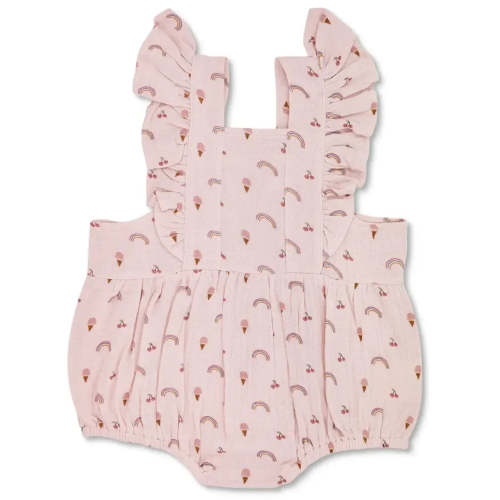 Apple Park - Organic Muslin Flutter Sleeve Romper - Rainbows & Ice Cream