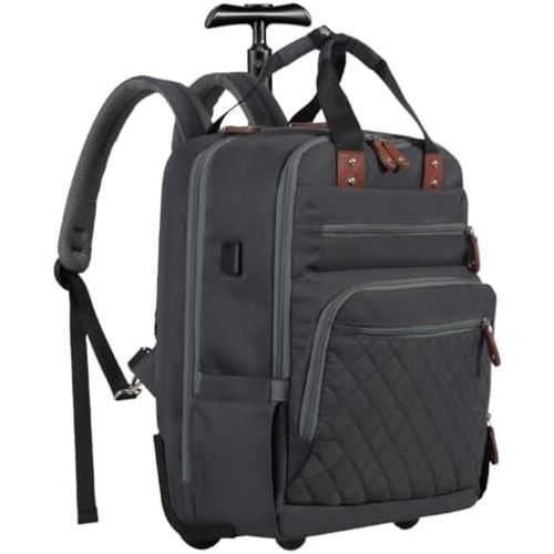2-in-1 Hidden Rolling Diaper Bag, Convertible Travel Backpack Diaper Bag with Retractable Handle & Hidden Wheels,wet/dry compartment and 3 bottle storage
