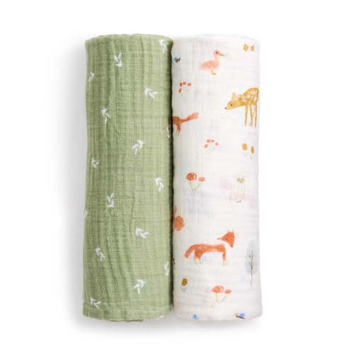 aden + anais Essentials Muslin Swaddle Blankets, Newborn Receiving Blanket for Swaddling, 100% Cotton Baby Swaddle Wrap, 2 Pack, Sage Woodland, Green, Unisex