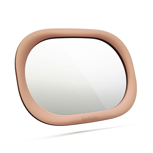 Renzo Baby Car Mirror - Rear Facing Car Seat Mirror for Infants - Extra Large, Shatter-Resistant, 360° Adjustable, Tool-Free Installation - Fits Most Cars, SUVs & Trucks (Blush Pink)