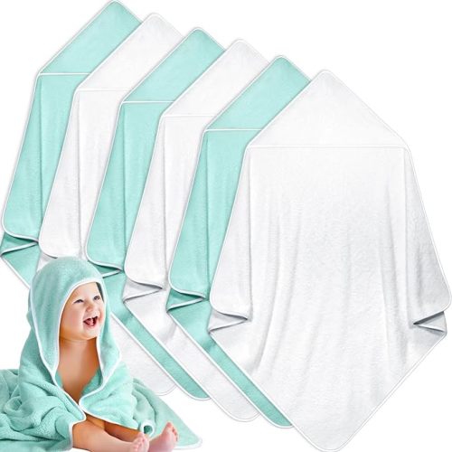 6 Pack 30 x 30 in Hooded Baby Bath Towels, Pink, White