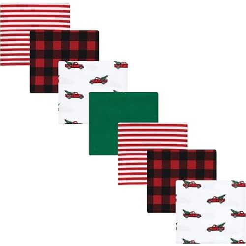 Hudson Baby Unisex Baby Cotton Flannel Receiving Blankets Bundle, Christmas Tree Truck, One Size