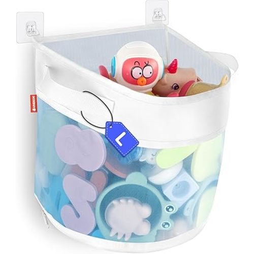 UNEEDE Bath Toy Organizer,4.15 Gallons Bathtub Toy Storage Organizer,Quick Access Bath Toy Holder For Bathtub,Baby Organizer And Storage,Quick Dry Baby Bath Toy Storage For Tub,Mesh Shower Caddy(Blue)