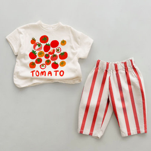 6-12 Month TOMATO Baby Red Vertical Striped 2-piece Set