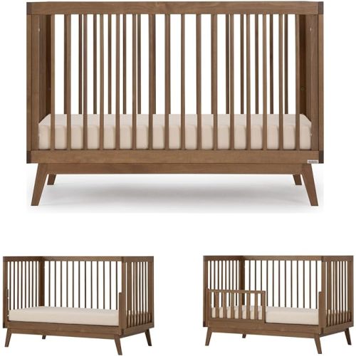 dadada Baby Soho 3-in-1 Convertible Wooden Crib to Toddler Bed - Made in Italy, GREENGUARD Gold Certified, Baby-Safe Finish, Handcrafted Beechwood, Modern Design, 3 Adjustable Heights (Walnut)