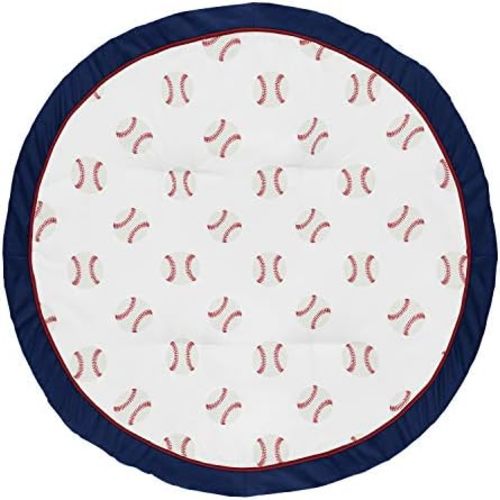 Sweet Jojo Designs Red, White and Blue Playmat Tummy Time Baby and Infant Play Mat for Baseball Patch Sports Collection