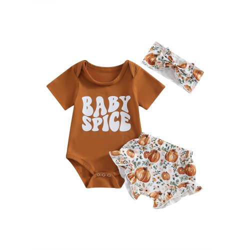 Canis 3-Piece Halloween Outfit for Baby Girls: Romper, Pumpkin Shorts, and Headband