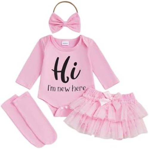 Kuriozud Im New Here Newborn Outfit Girl Letter Romper Ruffle Tutu Bloomers Shorts Set Baby Girl Preemie Coming Home Outfit
