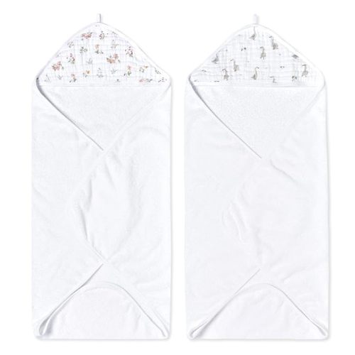 aden + anais Essentials Hooded Baby Bath Towel, Super Soft 100% Cotton, 2 Pack, Country Floral