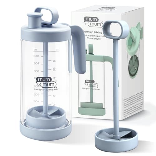 MUM TO MUM 32oz Glass Formula Mixing Pitcher, Microplastic-Free BPA Free Leak-Proof Breastmilk Storage Container, Heat & Cold Resistant Borosilicate Glass with Silicone Seal (Light blue)