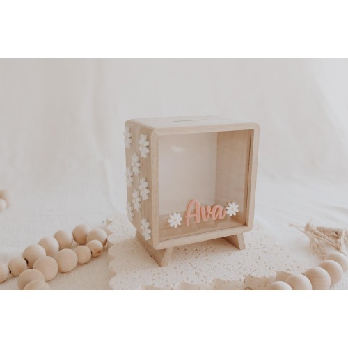 Money Box Piggy Bank personalised name Daisy design, Kids Money Box, gifts for her, daisy flower
