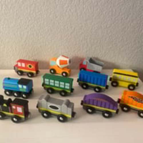 Mixed Lot of 11 Melissa & Doug  Wooden Train Cars and Magnetic Vehicles